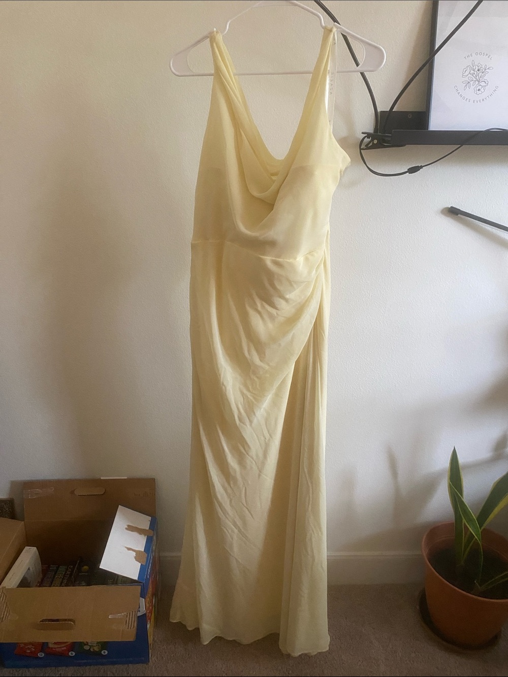 Azazie Pale Yellow Cowl Neck Maxi Dress